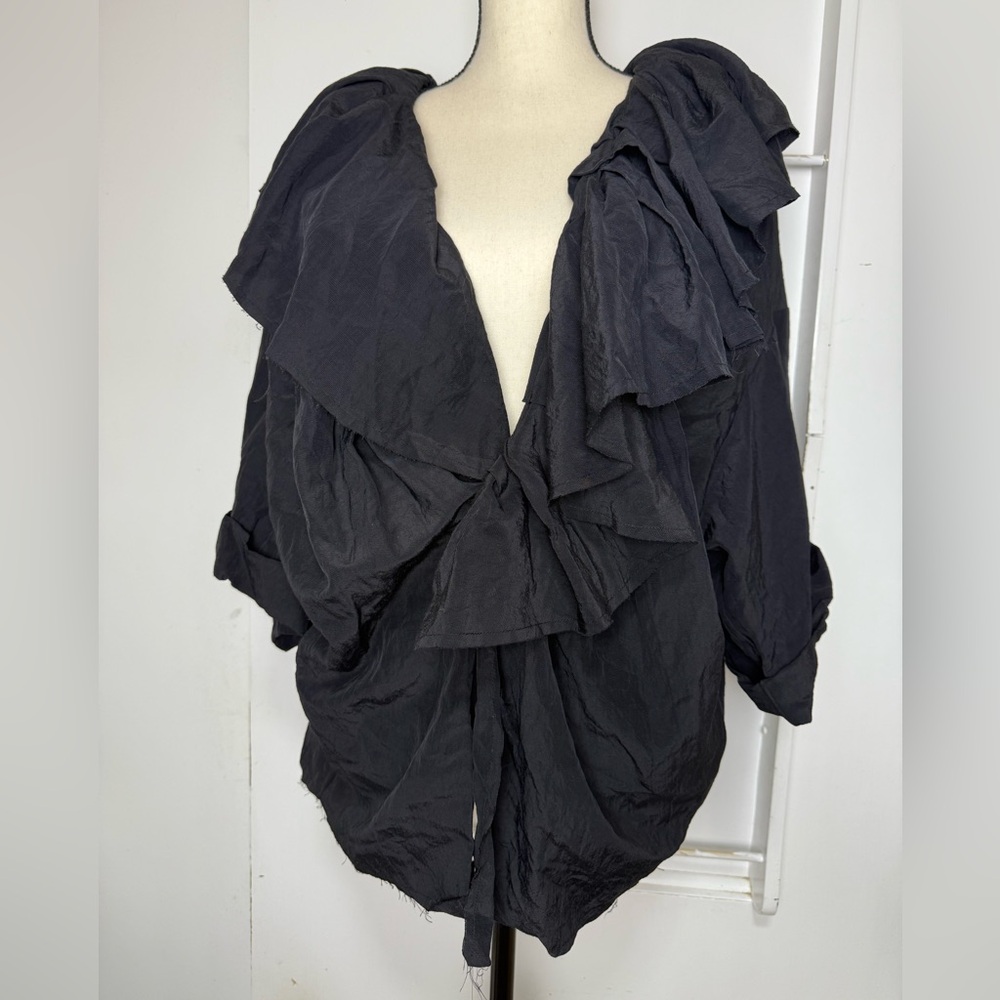 Carmen March Ruffle Semi-Open Blouse  Black Size S
